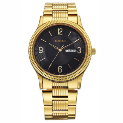Titan Karishma Zing 1650YM10 Black Dial Gold Stainless Steel Strap Analog Men Watch